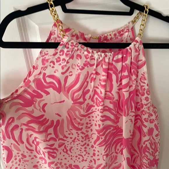 Lilly Pulitzer Riviera Pink and White Sleeveless tank with Chain neck detail - Picture 5 of 12